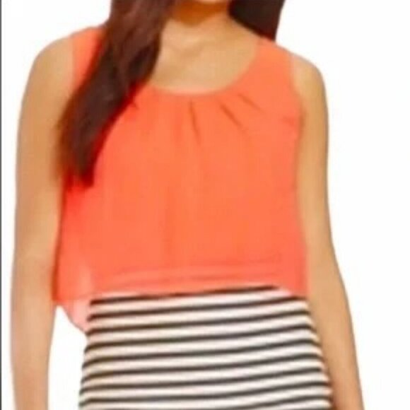 Emerald Sundae black, white and coral sleeveles striped dress - Picture 4 of 9
